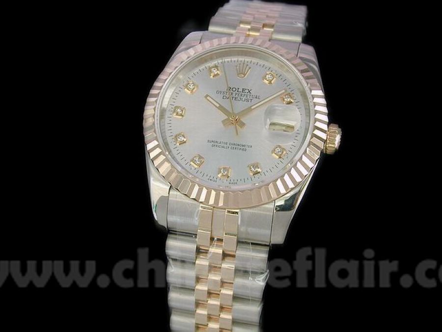 Clone Rolex Datejust 2-Tone Jubilee Silver Face/Diamond Marker